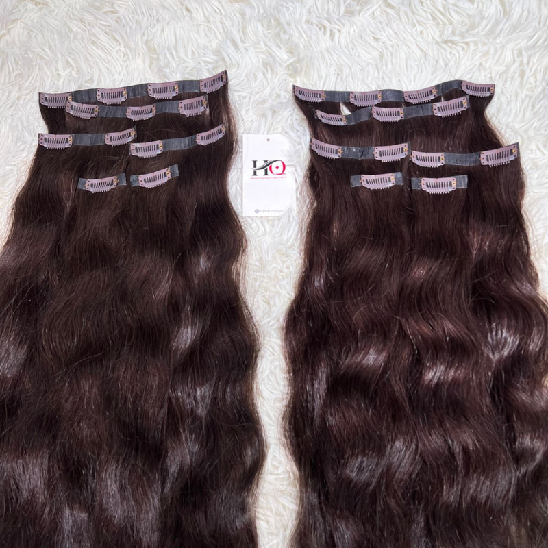 Clip-In Hair Extensions Natural Wave Brown 
